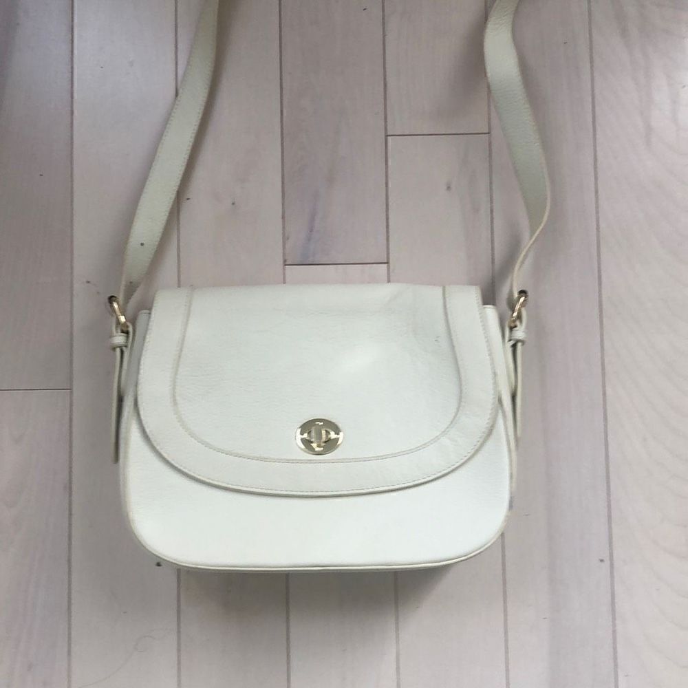 Ora Delphine Single Strap Crossbody Saddle Bag White Leather Adjustable Strap